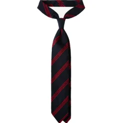 Viola Milano - Multi Stripe Handrolled Woven Shantung Tie - Navy/Red - Handmade in Italy - Luxury Exclusive Collection - Avvenice