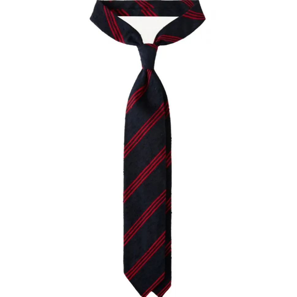Viola Milano - Multi Stripe Handrolled Woven Shantung Tie - Navy/Red - Handmade in Italy - Luxury Exclusive Collection - Avvenice