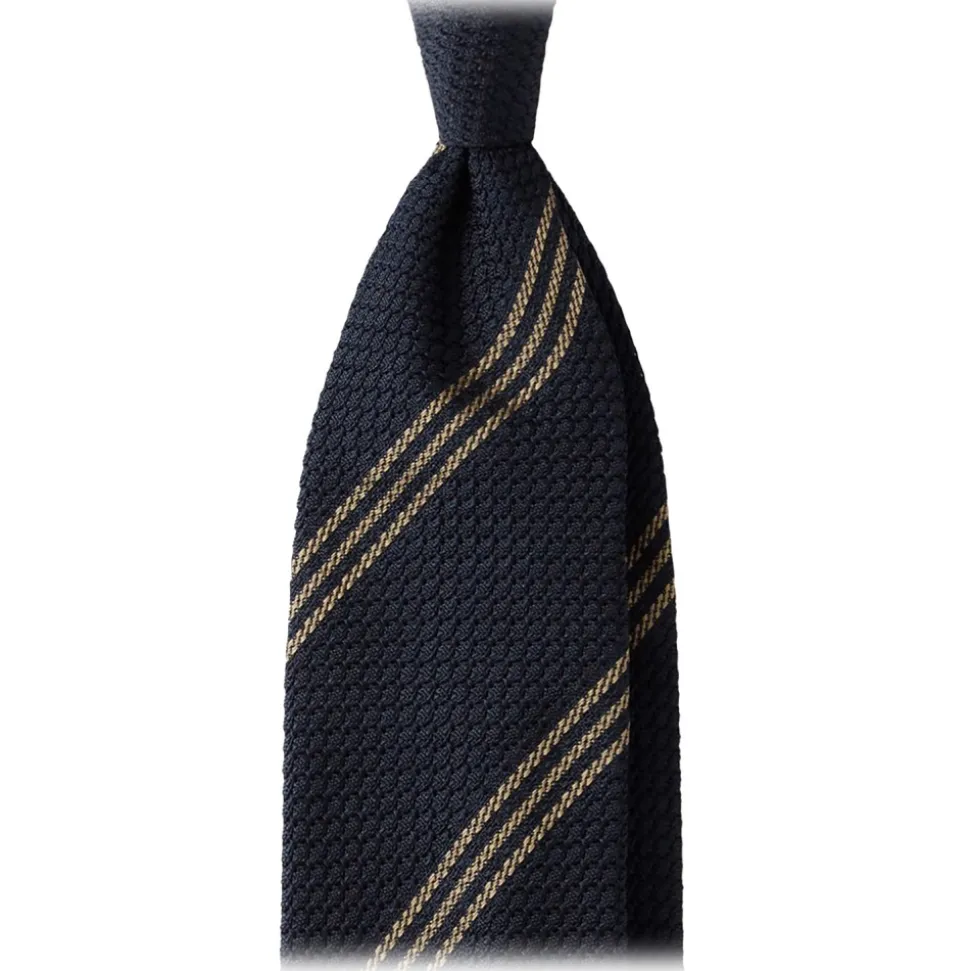 Viola Milano - Multi Stripe 3-Fold Grenadine Tie - Navy/Taupe - Handmade in Italy - Luxury Exclusive Collection - Avvenice