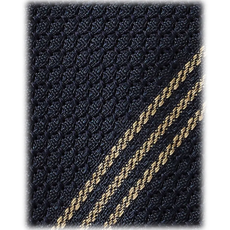 Viola Milano - Multi Stripe 3-Fold Grenadine Tie - Navy/Taupe - Handmade in Italy - Luxury Exclusive Collection - Avvenice