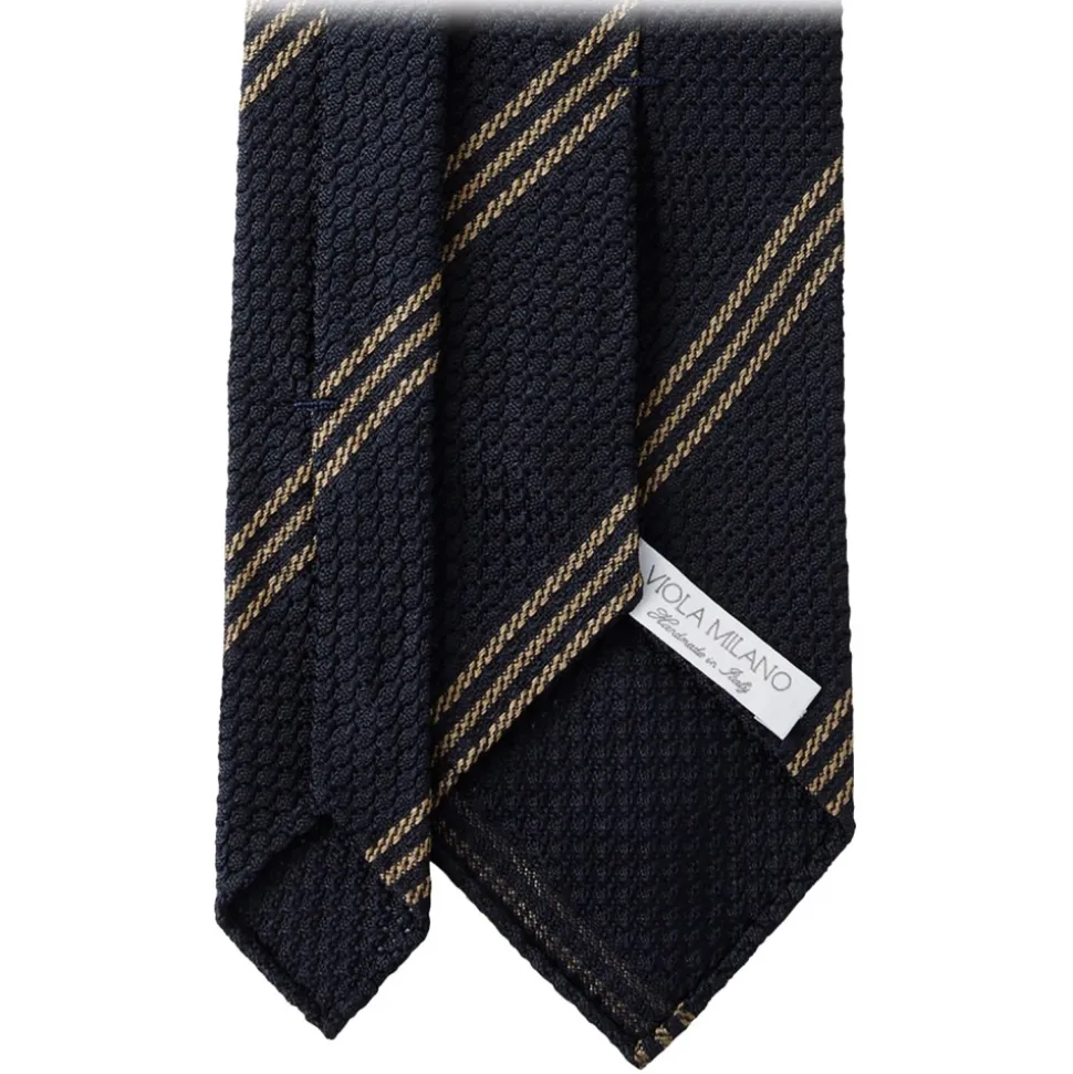 Viola Milano - Multi Stripe 3-Fold Grenadine Tie - Navy/Taupe - Handmade in Italy - Luxury Exclusive Collection - Avvenice