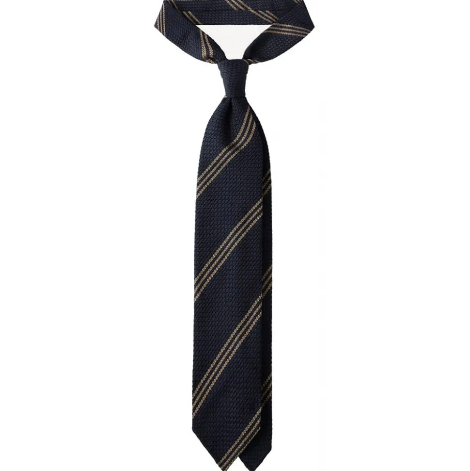 Viola Milano - Multi Stripe 3-Fold Grenadine Tie - Navy/Taupe - Handmade in Italy - Luxury Exclusive Collection - Avvenice