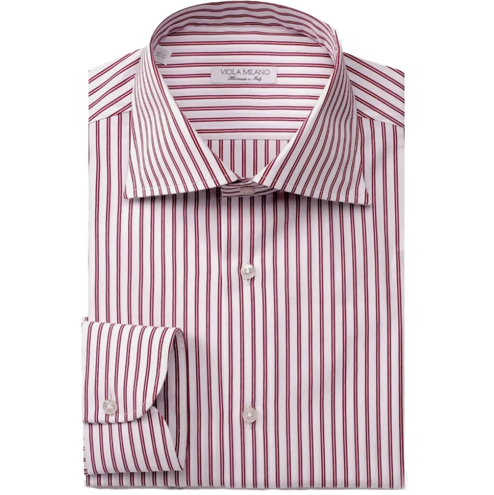 Viola Milano - Multi Striped Cutaway-Collar Shirt - Red/White - Handmade in Italy - Luxury Exclusive Collection - Avvenice