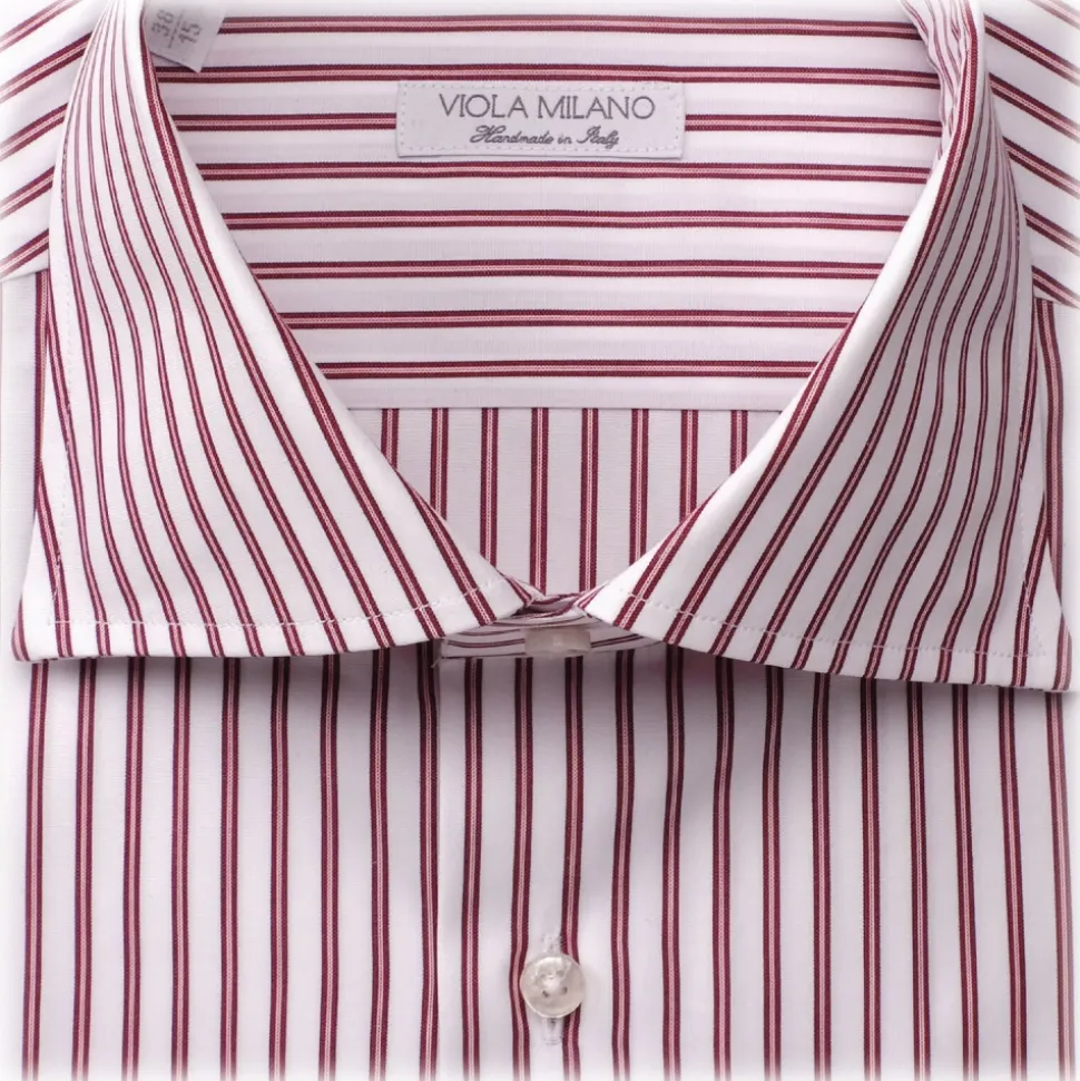 Viola Milano - Multi Striped Cutaway-Collar Shirt - Red/White - Handmade in Italy - Luxury Exclusive Collection - Avvenice