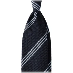 Viola Milano - Multi Stripe 3-Fold Grenadine Tie - Navy/Sea- Handmade in Italy - Luxury Exclusive Collection - Avvenice