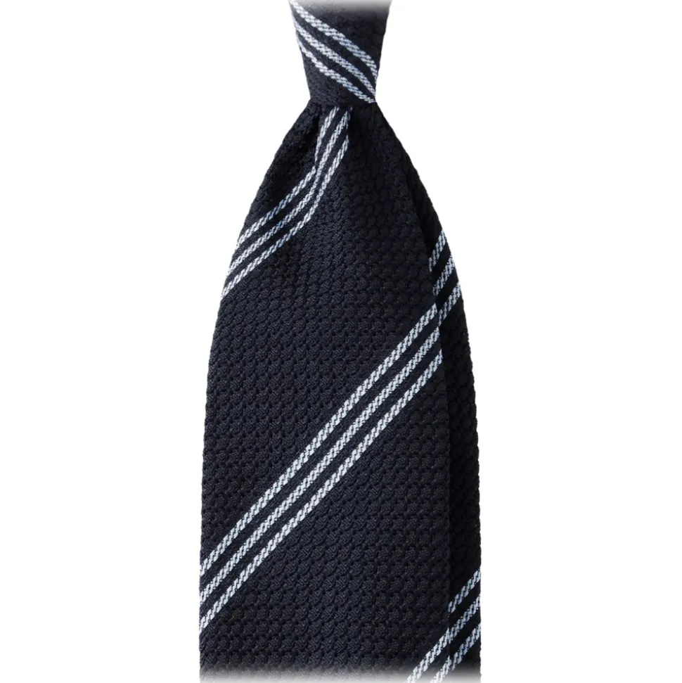 Viola Milano - Multi Stripe 3-Fold Grenadine Tie - Navy/Sea- Handmade in Italy - Luxury Exclusive Collection - Avvenice