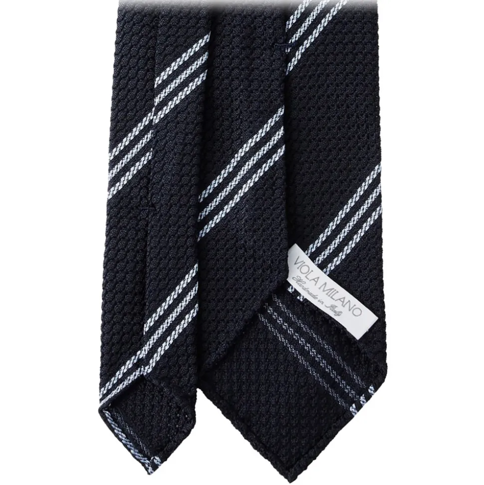 Viola Milano - Multi Stripe 3-Fold Grenadine Tie - Navy/Sea- Handmade in Italy - Luxury Exclusive Collection - Avvenice