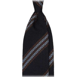 Viola Milano - Multi Stripe 3-Fold Grenadine Tie - Navy/Brown Mix - Handmade in Italy - Luxury Exclusive Collection - Avvenice