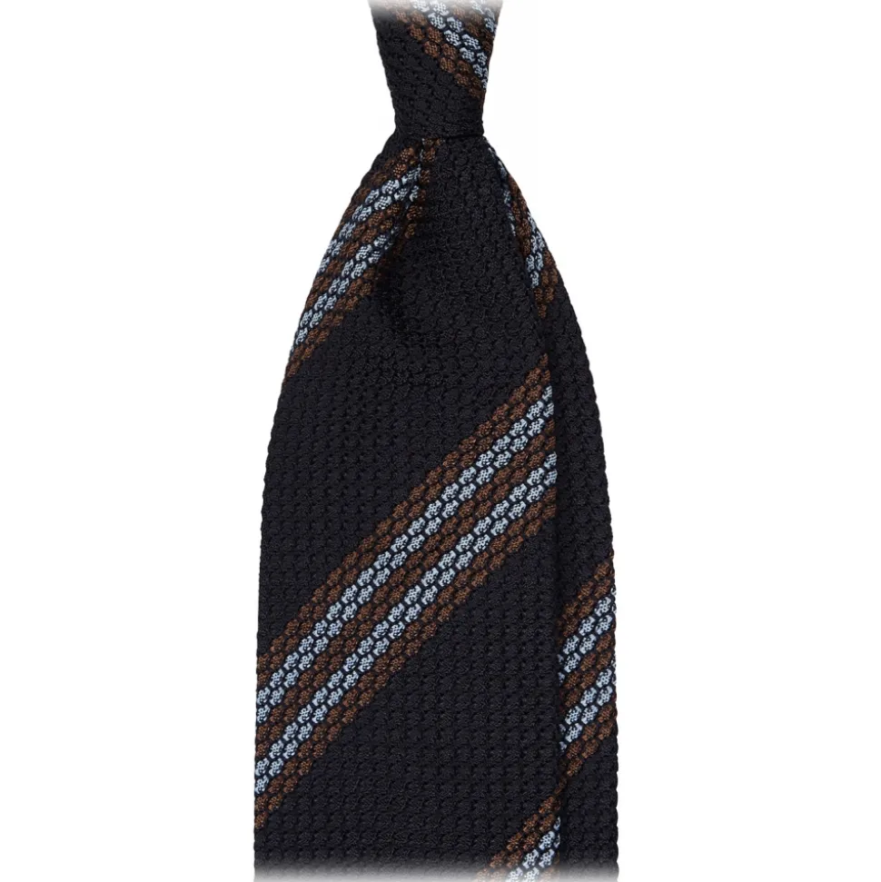 Viola Milano - Multi Stripe 3-Fold Grenadine Tie - Navy/Brown Mix - Handmade in Italy - Luxury Exclusive Collection - Avvenice