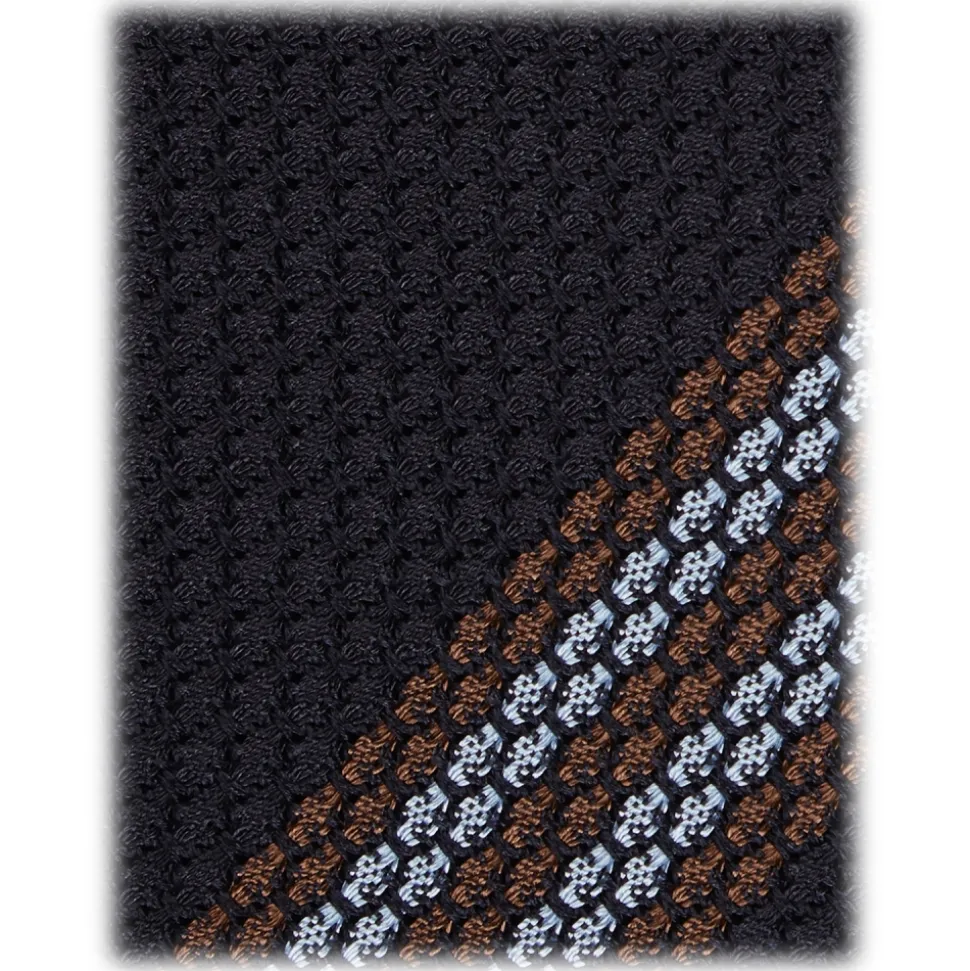 Viola Milano - Multi Stripe 3-Fold Grenadine Tie - Navy/Brown Mix - Handmade in Italy - Luxury Exclusive Collection - Avvenice