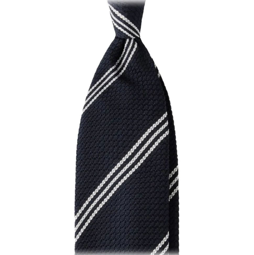 Viola Milano - Multi Stripe 3-Fold Grenadine Tie - Navy/White - Handmade in Italy - Luxury Exclusive Collection - Avvenice