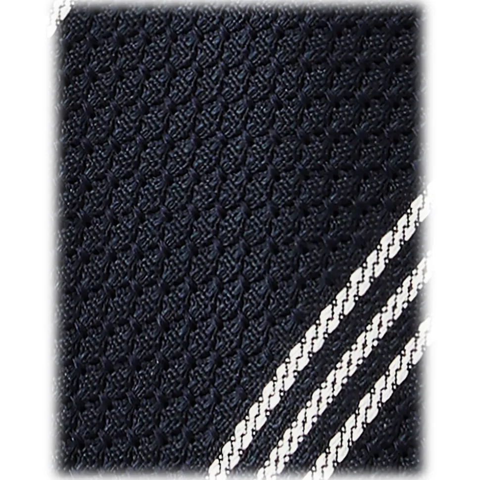 Viola Milano - Multi Stripe 3-Fold Grenadine Tie - Navy/White - Handmade in Italy - Luxury Exclusive Collection - Avvenice