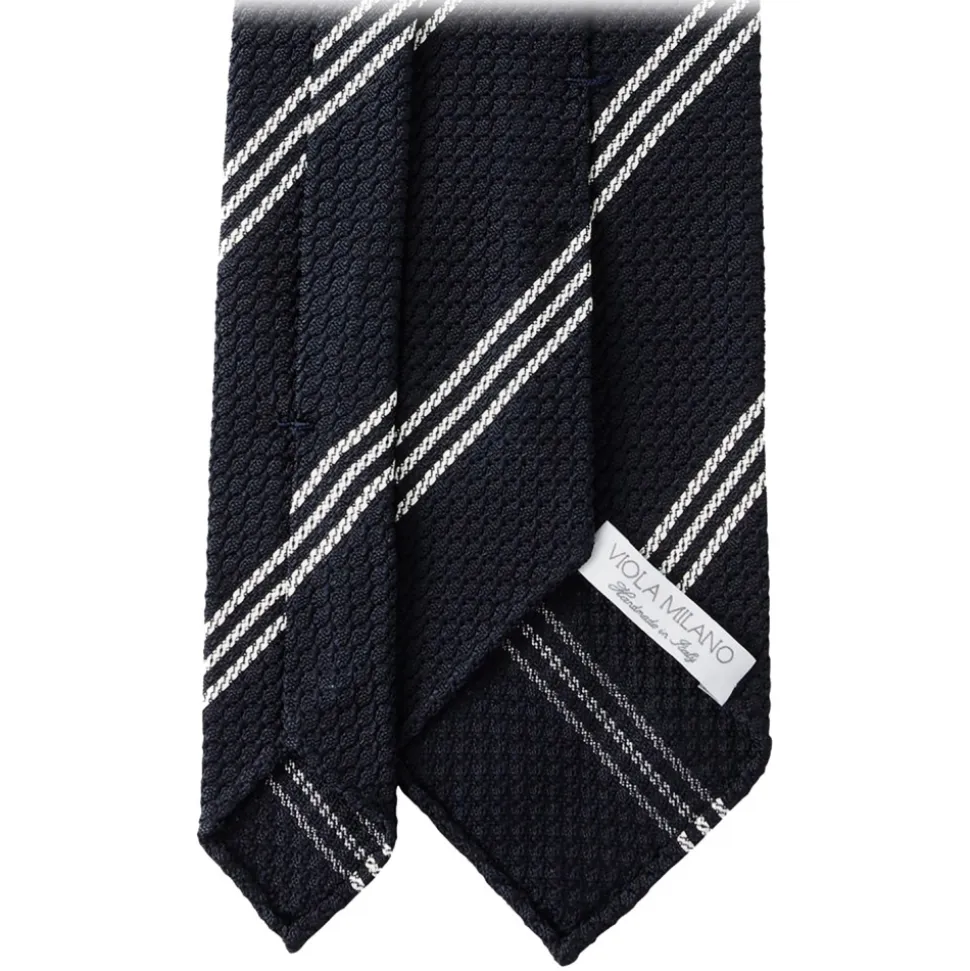 Viola Milano - Multi Stripe 3-Fold Grenadine Tie - Navy/White - Handmade in Italy - Luxury Exclusive Collection - Avvenice