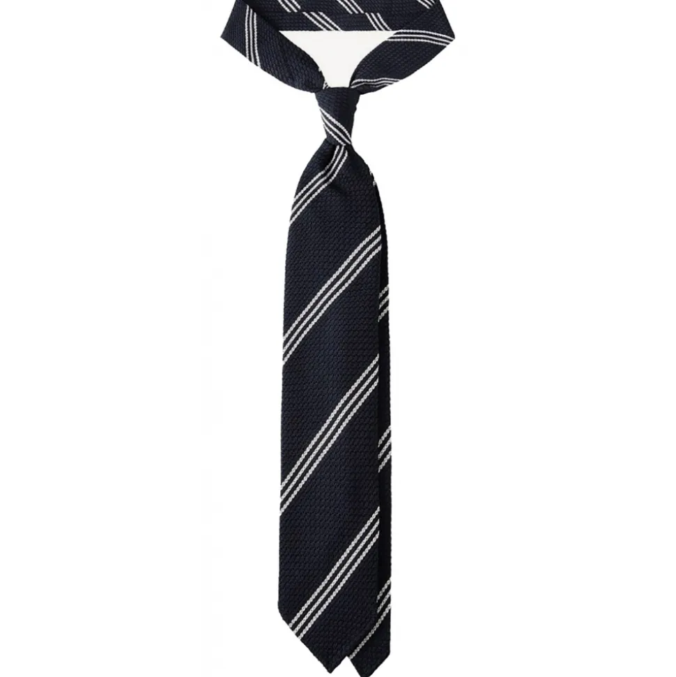 Viola Milano - Multi Stripe 3-Fold Grenadine Tie - Navy/White - Handmade in Italy - Luxury Exclusive Collection - Avvenice