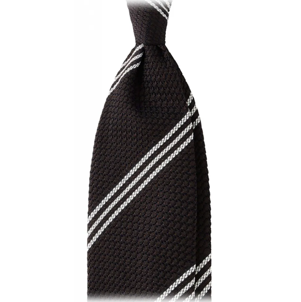 Viola Milano - Multi Stripe 3-Fold Grenadine Tie - Brown/White - Handmade in Italy - Luxury Exclusive Collection - Avvenice