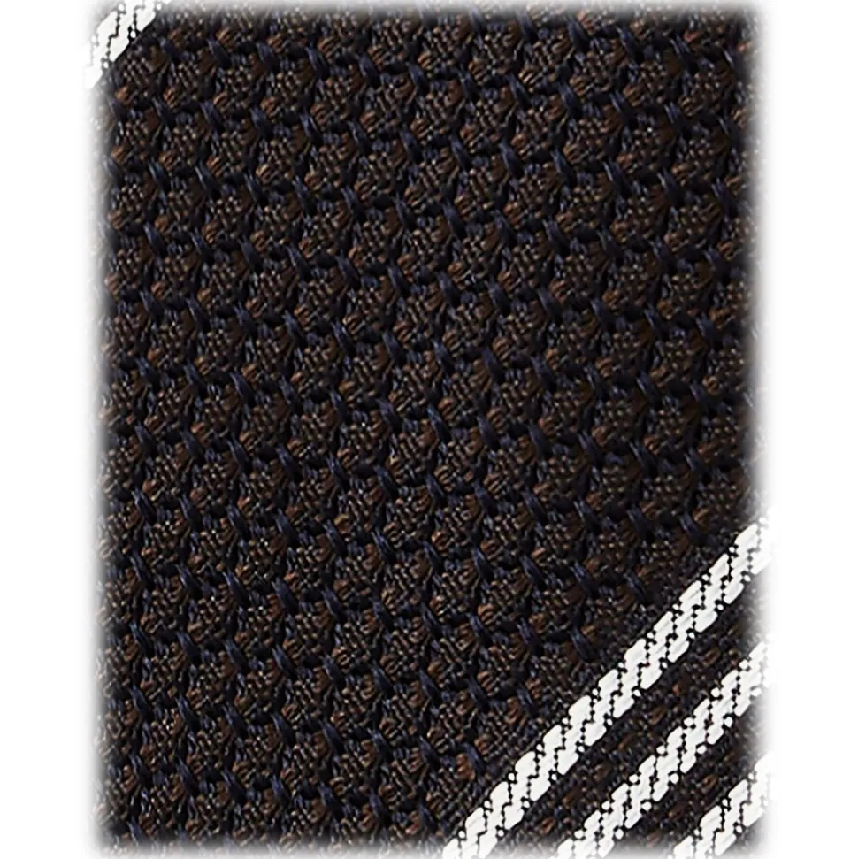 Viola Milano - Multi Stripe 3-Fold Grenadine Tie - Brown/White - Handmade in Italy - Luxury Exclusive Collection - Avvenice