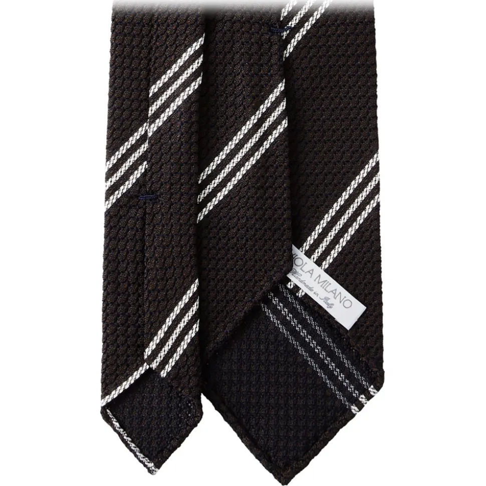 Viola Milano - Multi Stripe 3-Fold Grenadine Tie - Brown/White - Handmade in Italy - Luxury Exclusive Collection - Avvenice