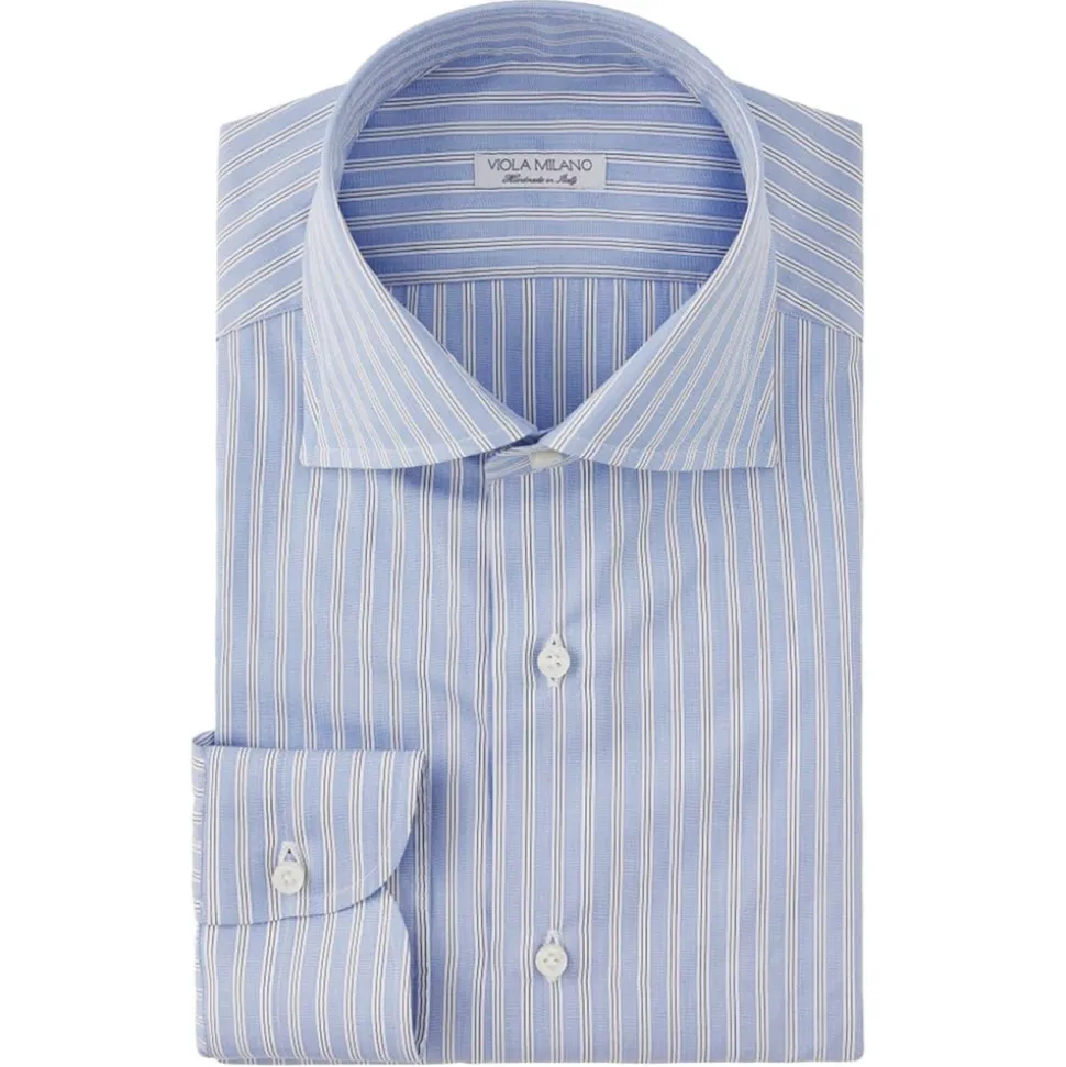 Viola Milano - Multi Striped Slim-fit Cutaway-Collar Shirt - Light Blue Mix - Handmade in Italy - Luxury Exclusive Collection - Avvenice