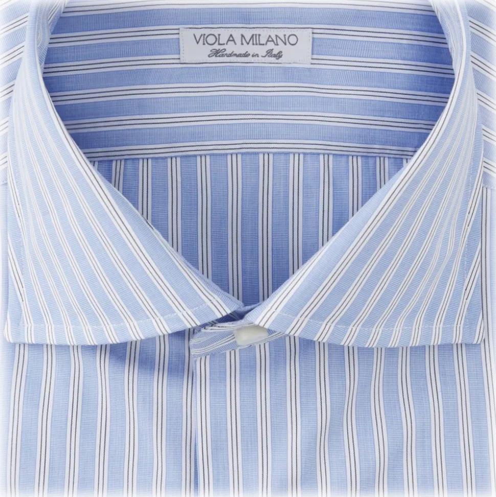 Viola Milano - Multi Striped Slim-fit Cutaway-Collar Shirt - Light Blue Mix - Handmade in Italy - Luxury Exclusive Collection - Avvenice