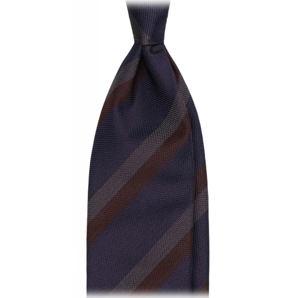 Viola Milano - Multi Stripe Handrolled Woven Silk Tie - Navy/Brown Mix - Handmade in Italy - Luxury Exclusive Collection - Avvenice
