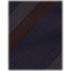 Viola Milano - Multi Stripe Handrolled Woven Silk Tie - Navy/Brown Mix - Handmade in Italy - Luxury Exclusive Collection - Avvenice