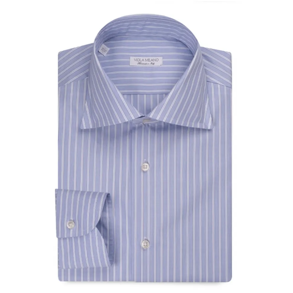 Viola Milano - Multi Stripe Shirt - Light Blue Mix - Handmade in Italy - Luxury Exclusive Collection - Avvenice