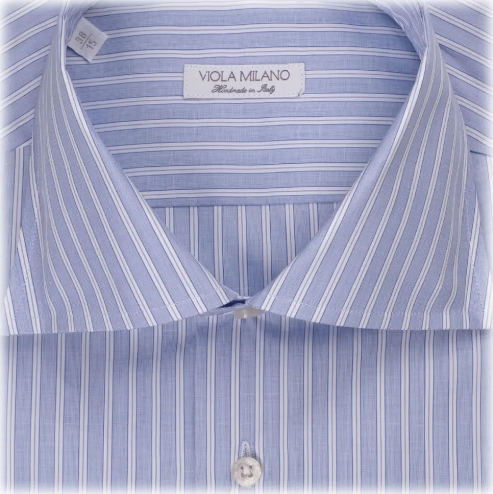 Viola Milano - Multi Stripe Shirt - Light Blue Mix - Handmade in Italy - Luxury Exclusive Collection - Avvenice