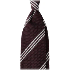 Viola Milano - Multi Stripe 3-Fold Grenadine Tie - Burgundy/White - Handmade in Italy - Luxury Exclusive Collection - Avvenice