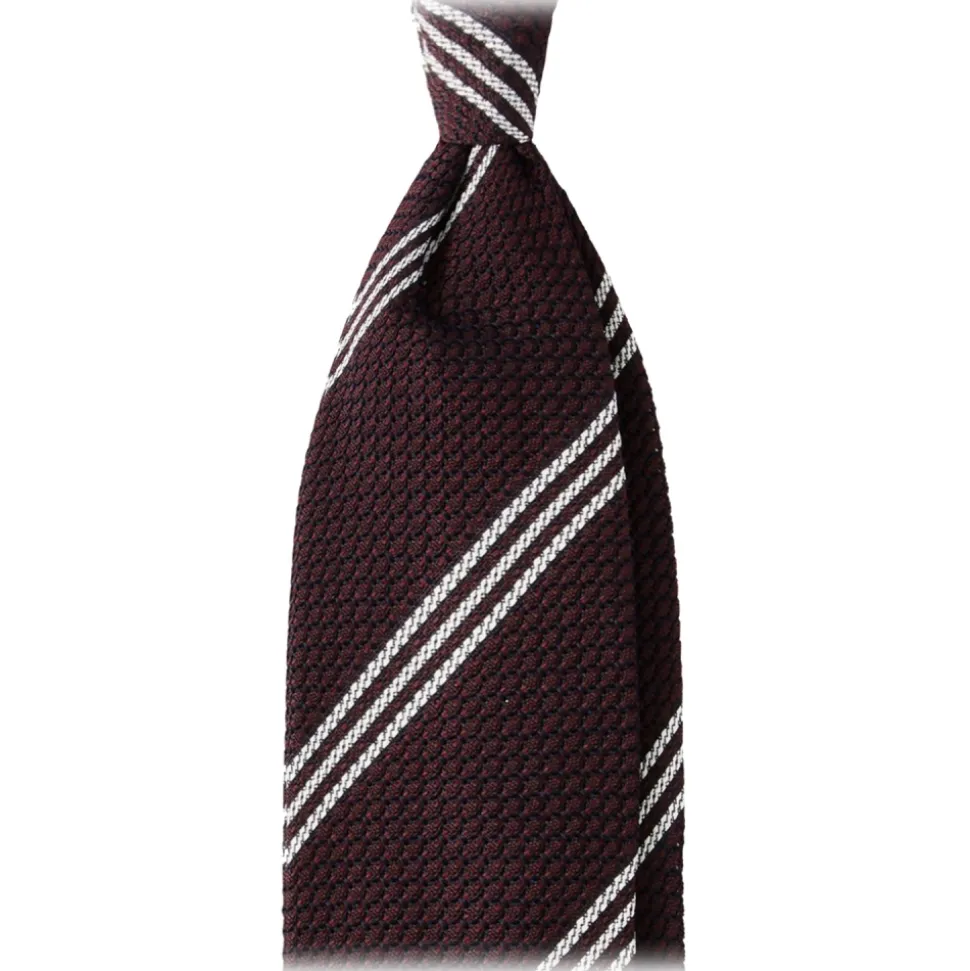 Viola Milano - Multi Stripe 3-Fold Grenadine Tie - Burgundy/White - Handmade in Italy - Luxury Exclusive Collection - Avvenice
