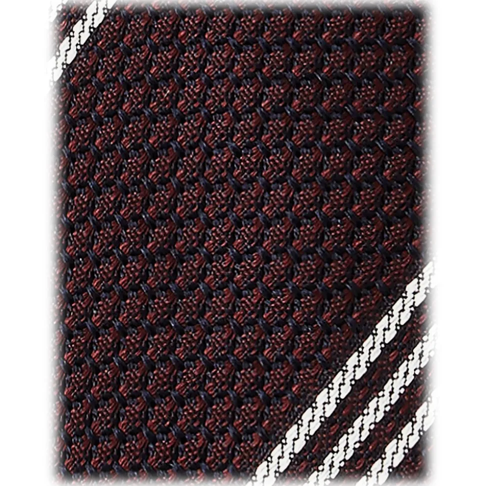 Viola Milano - Multi Stripe 3-Fold Grenadine Tie - Burgundy/White - Handmade in Italy - Luxury Exclusive Collection - Avvenice