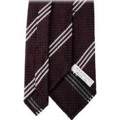 Viola Milano - Multi Stripe 3-Fold Grenadine Tie - Burgundy/White - Handmade in Italy - Luxury Exclusive Collection - Avvenice