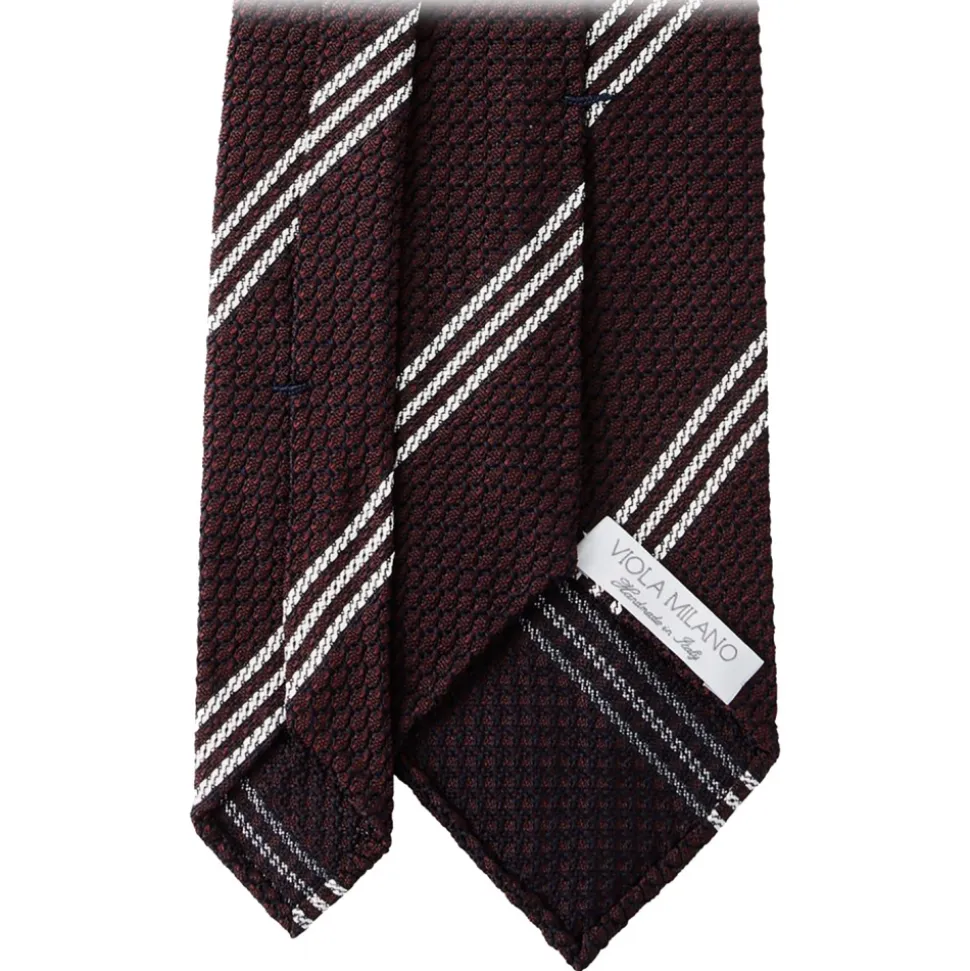 Viola Milano - Multi Stripe 3-Fold Grenadine Tie - Burgundy/White - Handmade in Italy - Luxury Exclusive Collection - Avvenice