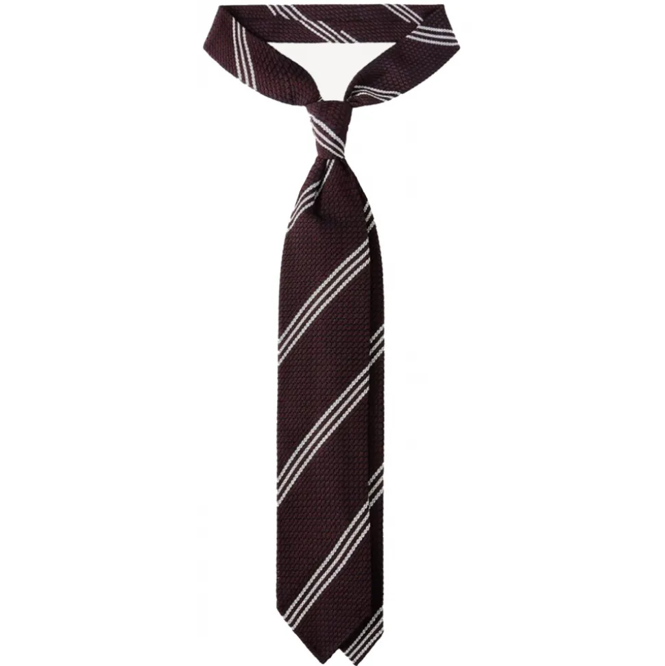 Viola Milano - Multi Stripe 3-Fold Grenadine Tie - Burgundy/White - Handmade in Italy - Luxury Exclusive Collection - Avvenice