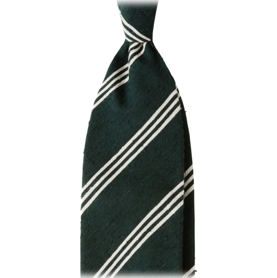 Viola Milano - Multi Stripe Handrolled Woven Shantung Tie - Forest/White - Handmade in Italy - Luxury Exclusive Collection - Avvenice