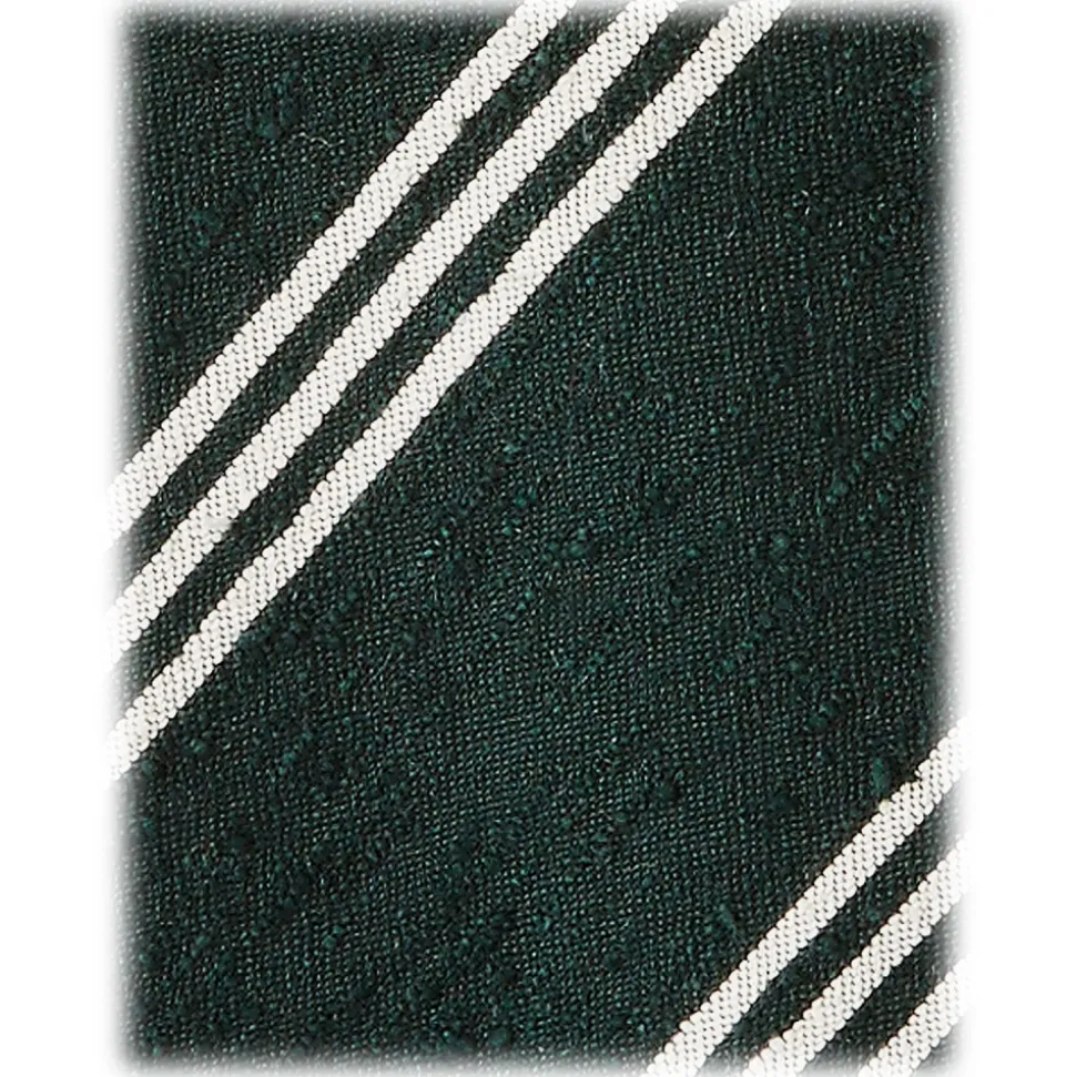 Viola Milano - Multi Stripe Handrolled Woven Shantung Tie - Forest/White - Handmade in Italy - Luxury Exclusive Collection - Avvenice