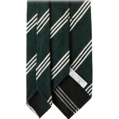 Viola Milano - Multi Stripe Handrolled Woven Shantung Tie - Forest/White - Handmade in Italy - Luxury Exclusive Collection - Avvenice