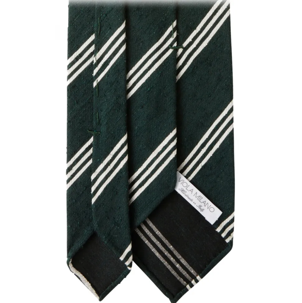 Viola Milano - Multi Stripe Handrolled Woven Shantung Tie - Forest/White - Handmade in Italy - Luxury Exclusive Collection - Avvenice