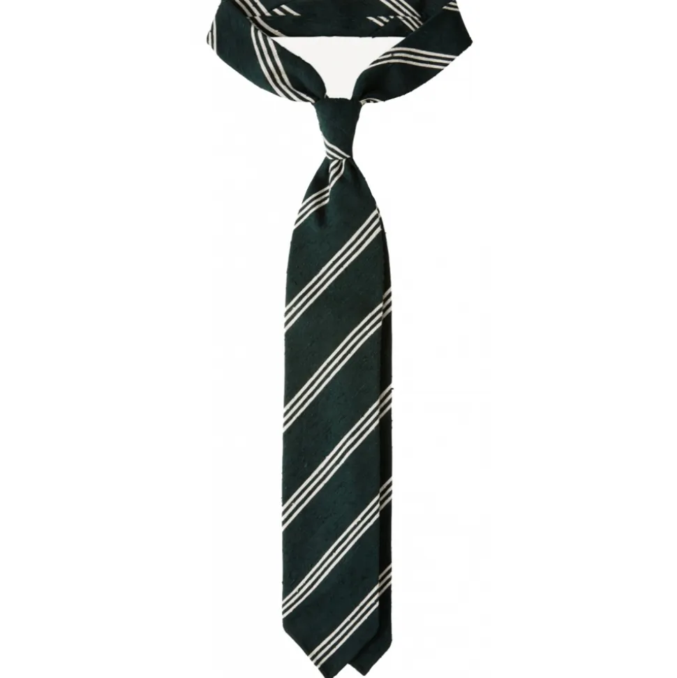 Viola Milano - Multi Stripe Handrolled Woven Shantung Tie - Forest/White - Handmade in Italy - Luxury Exclusive Collection - Avvenice
