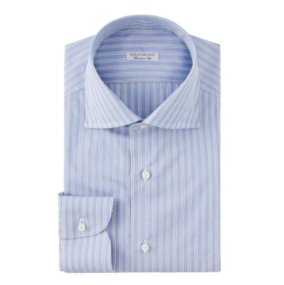 Viola Milano - Multi Stripe Slim-Fit Shirt - Light Blue Mix - Handmade in Italy - Luxury Exclusive Collection - Avvenice