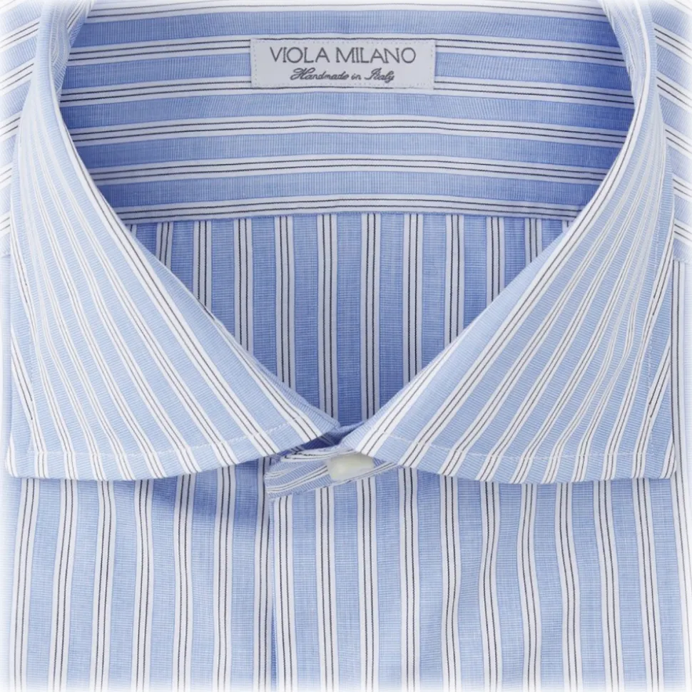 Viola Milano - Multi Stripe Slim-Fit Shirt - Light Blue Mix - Handmade in Italy - Luxury Exclusive Collection - Avvenice
