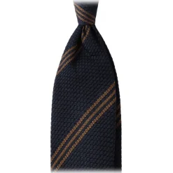 Viola Milano - Multi Stripe 3-Fold Grenadine Tie - Navy/Brown - Handmade in Italy - Luxury Exclusive Collection - Avvenice