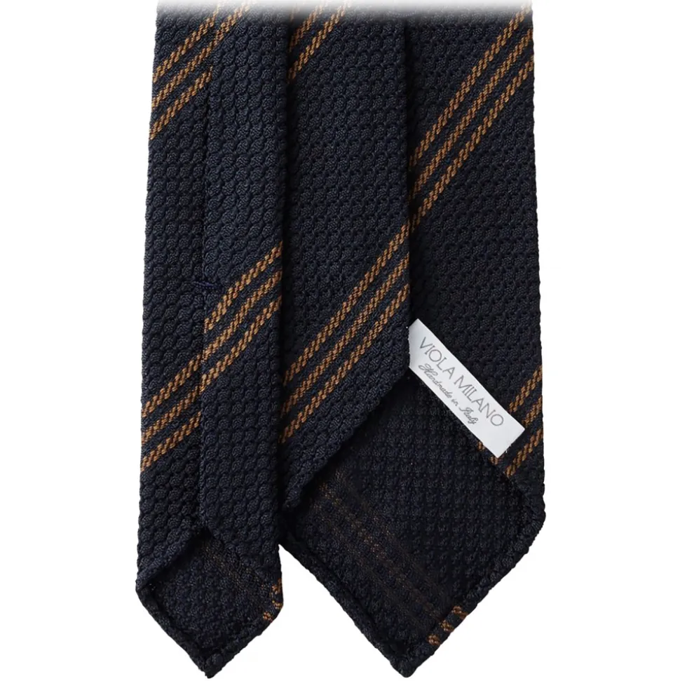 Viola Milano - Multi Stripe 3-Fold Grenadine Tie - Navy/Brown - Handmade in Italy - Luxury Exclusive Collection - Avvenice