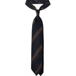 Viola Milano - Multi Stripe 3-Fold Grenadine Tie - Navy/Brown - Handmade in Italy - Luxury Exclusive Collection - Avvenice