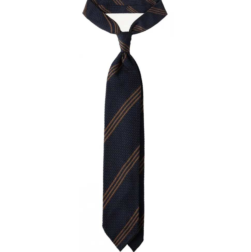 Viola Milano - Multi Stripe 3-Fold Grenadine Tie - Navy/Brown - Handmade in Italy - Luxury Exclusive Collection - Avvenice