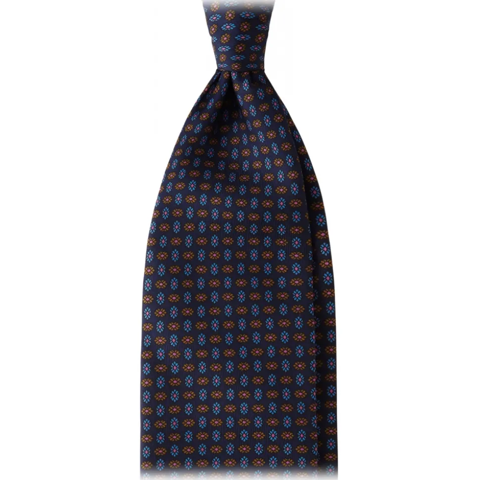 Viola Milano - Mystix Floral Selftipped Italian Silk Tie - Navy - Handmade in Italy - Luxury Exclusive Collection - Avvenice
