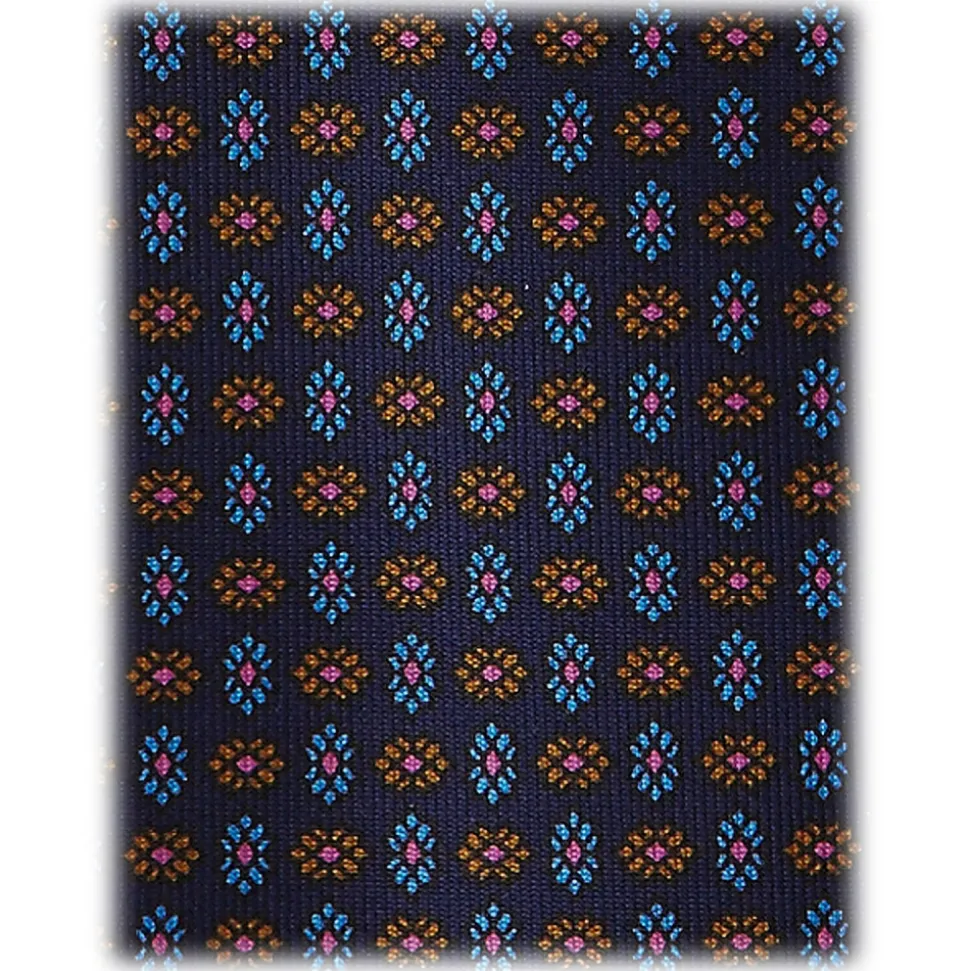 Viola Milano - Mystix Floral Selftipped Italian Silk Tie - Navy - Handmade in Italy - Luxury Exclusive Collection - Avvenice