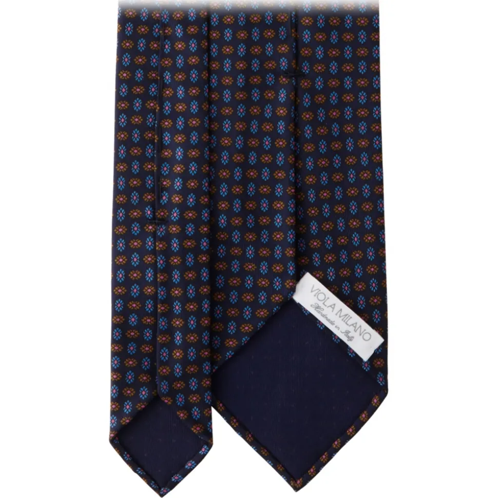 Viola Milano - Mystix Floral Selftipped Italian Silk Tie - Navy - Handmade in Italy - Luxury Exclusive Collection - Avvenice