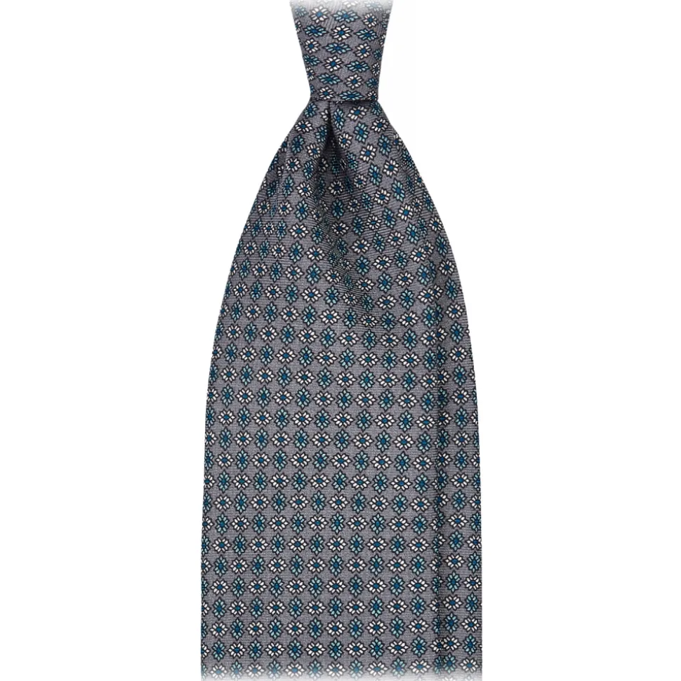 Viola Milano - Mystix Floral Selftipped Italian Silk Tie - Grey - Handmade in Italy - Luxury Exclusive Collection - Avvenice