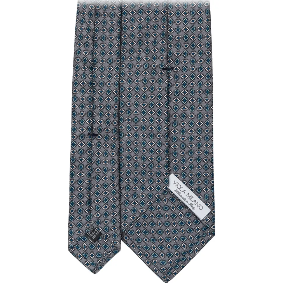 Viola Milano - Mystix Floral Selftipped Italian Silk Tie - Grey - Handmade in Italy - Luxury Exclusive Collection - Avvenice