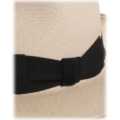 Viola Milano - Natural Panama Hat Italia - Black/White - Handmade in Italy - Luxury Exclusive Collection - Avvenice